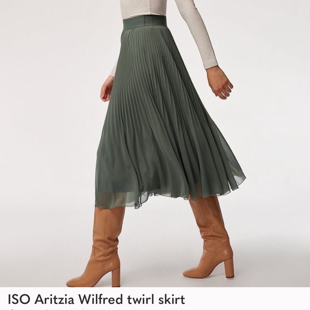 ISO Aritzia Wilfred midi twirl skirt in sage frost